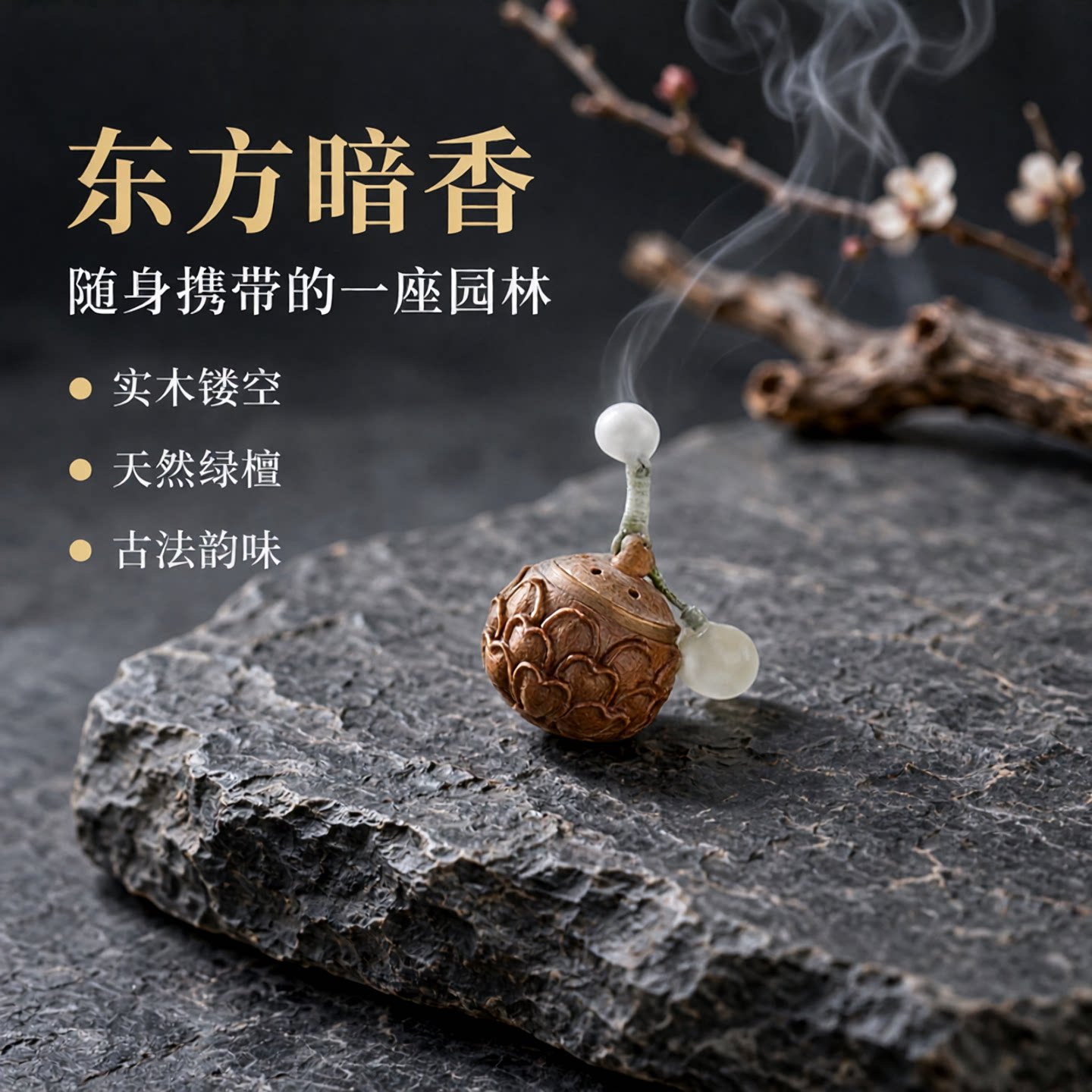 实木香囊复古镂空绿檀玲珑手链香丸球随身佩戴香囊球汉服挂饰香球
