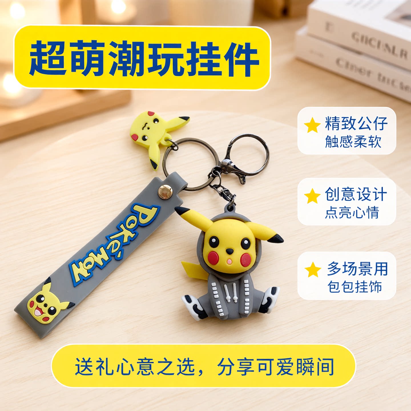 卡通皮卡丘钥匙扣挂件可爱公仔创意礼品情侣包包挂饰汽车钥匙