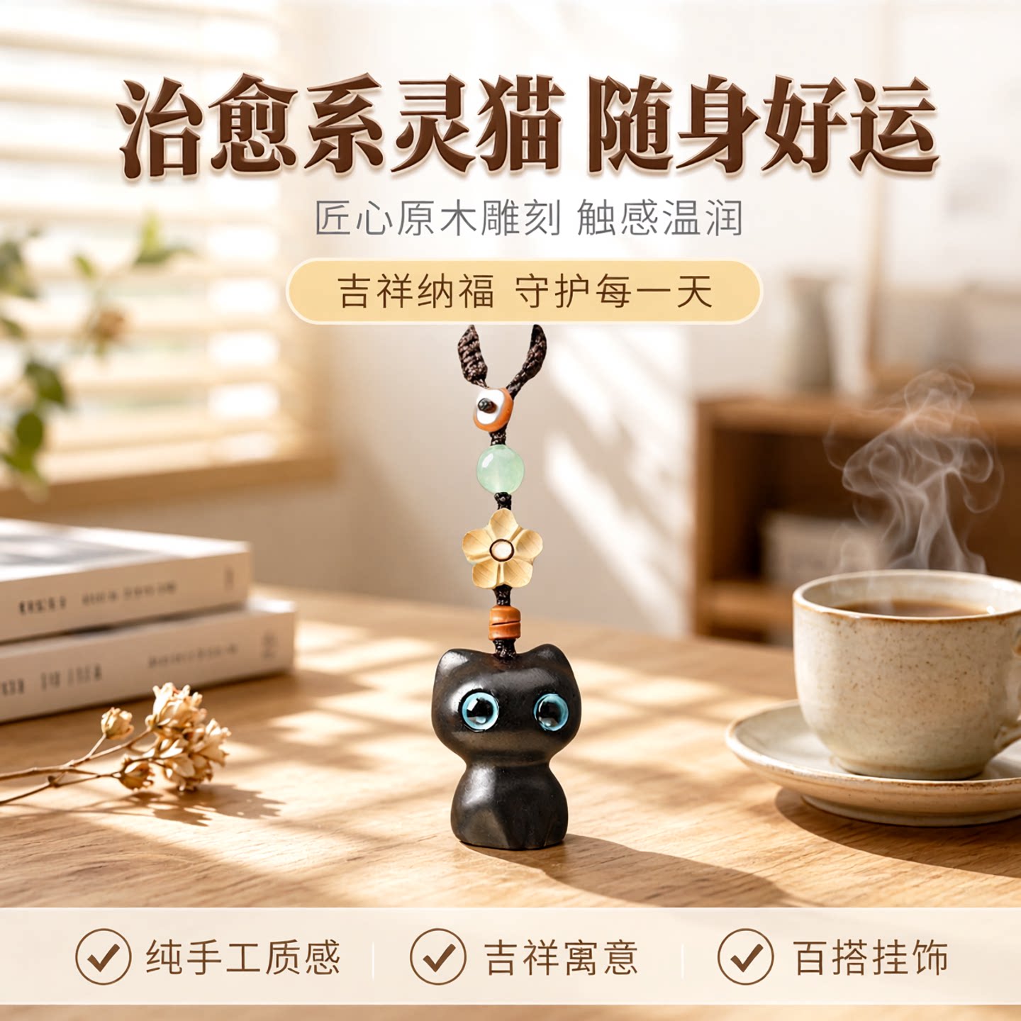 木猫咪吊坠小猫钥匙扣挂件男女情侣可爱网红手机链包包挂饰品