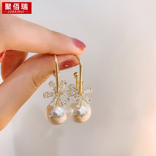 珍珠锆石花朵耳环925银针巴洛克时尚轻奢耳坠网红耳饰女2020新款