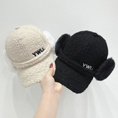 秋冬季 新款 可扎高马尾鸭舌帽可拆卸毛绒绒保暖耳罩空顶棒球帽子女