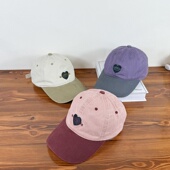 韩版 水洗爱心拼色棒球帽女生软顶鸭舌帽百搭休闲可爱帽子男潮 新款