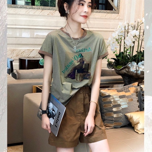 T恤女宽松休闲别致欧货漂亮体恤夏 清仓捡漏专柜撤回灰色高端短袖