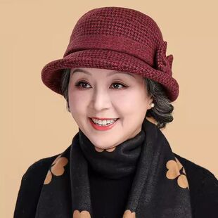 毛呢盆帽加厚老人奶奶渔夫帽老太太软布帽中老年帽子女春秋天妈妈
