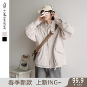日系复古翻领拉链单排扣夹克外套男女同款 苏打汽水工作室春季 新款