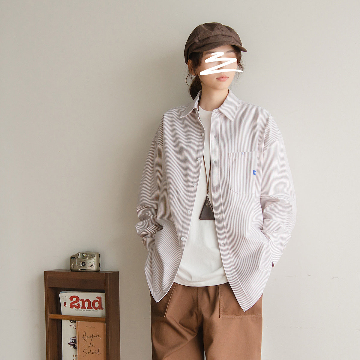 苏打汽水工作室春季新款复古条纹长袖衬衫日系男女款青春休闲衬衣