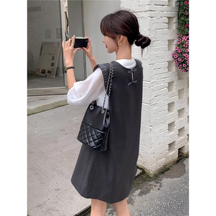 连衣裙两件套裙 小个子背带裙套装 女2025新款 夏装 搭配一整套泡泡袖