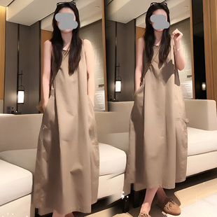 连衣裙气质背心长裙 口袋设计感工装 宽松慵懒休闲无袖 背带裙女夏季