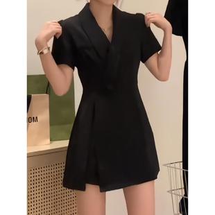法式 设计感小众翻领收腰显瘦短袖 套装 修身 轻熟风两件套女 裙子短裤