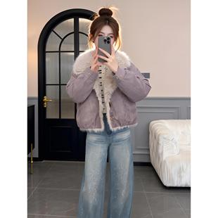 高级感毛毛拼接短外套女士冬季2025新款今年流行爆款百搭夹克上衣