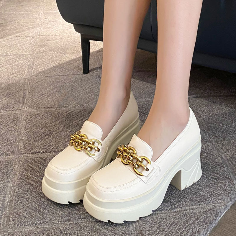 2024年春真皮10cm坡跟小白鞋女鞋百搭休闲显瘦超厚底松糕单旅游鞋