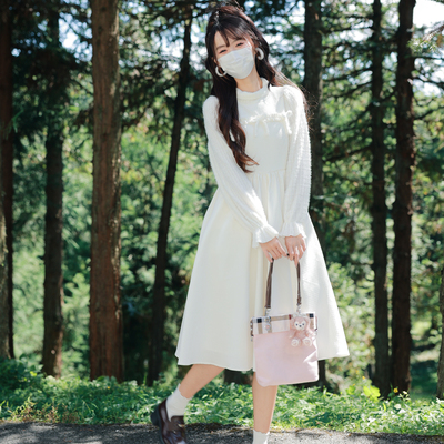 花崎鹿原创白昼海洋连衣裙白色长袖秋冬内搭裙温柔仙气小众长款新