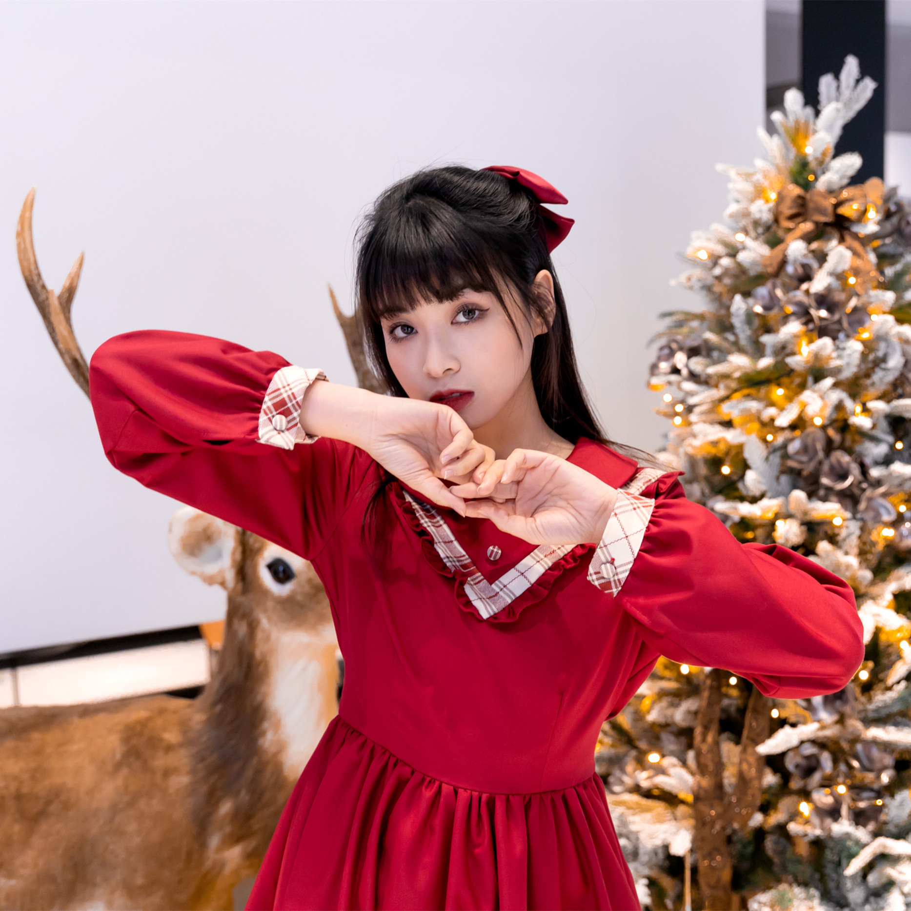 圣诞节穿搭原创酒红色过年