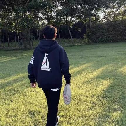 新款美式高街四道杠帆船针织连帽开衫男秋冬保暖百搭休闲情侣外套