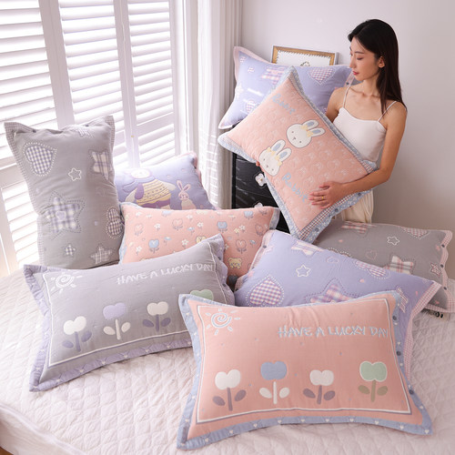 高密纯棉纱布按扣枕套一对装亲肤