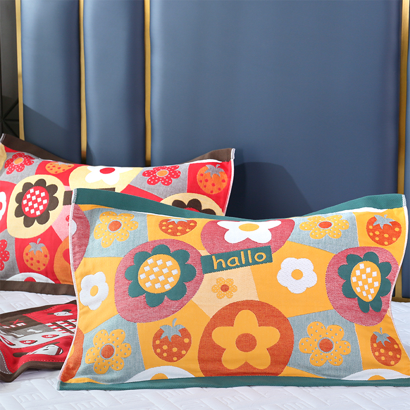 纯棉纱布枕巾枕套成人单双人透气