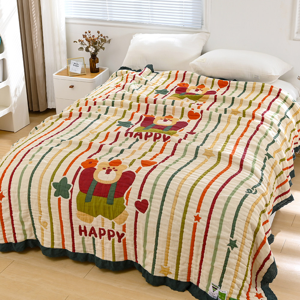 双人纯棉泡芙被柔软透气成人毛巾被四季通用家用单人春秋盖毯被子