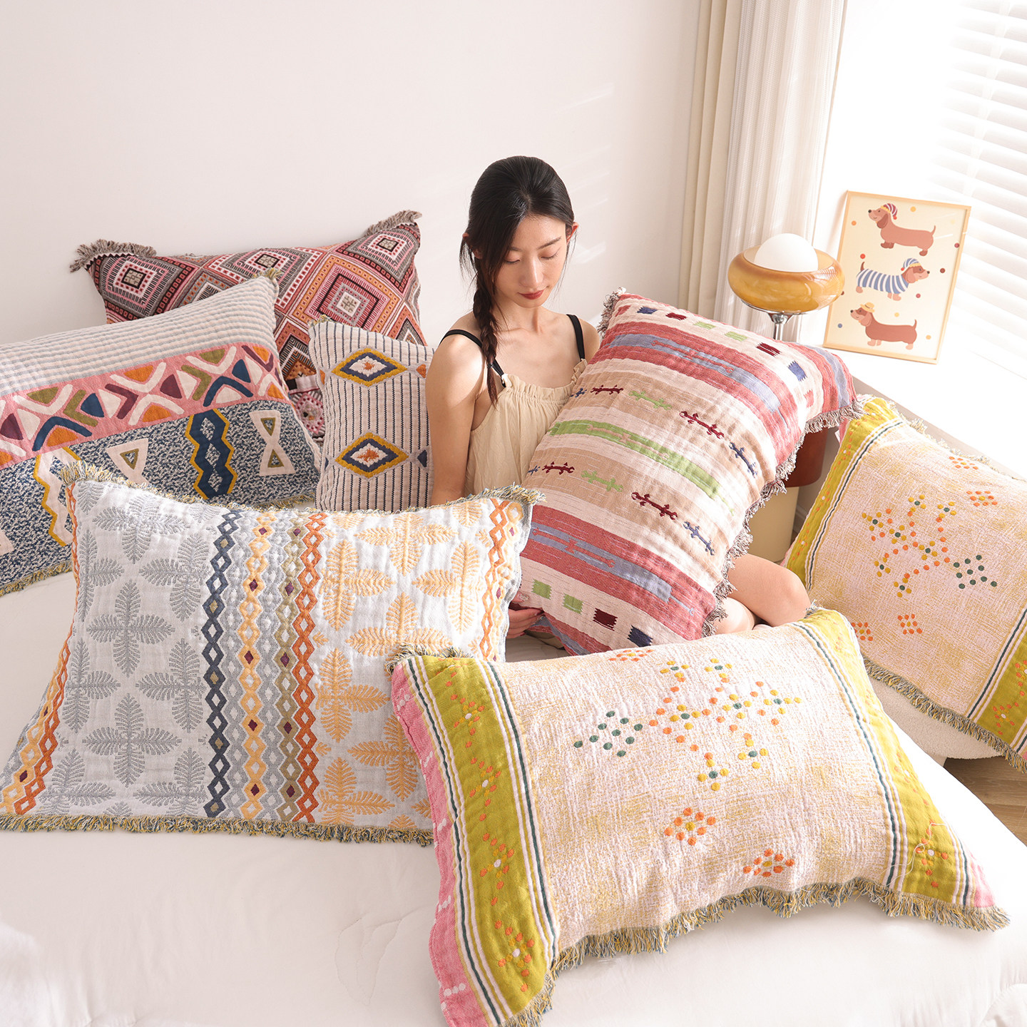 100%纯棉纱布吸汗透气枕巾一对装