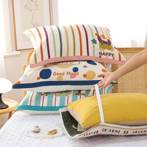 枕巾绑带纯棉枕巾防滑不滑落透气