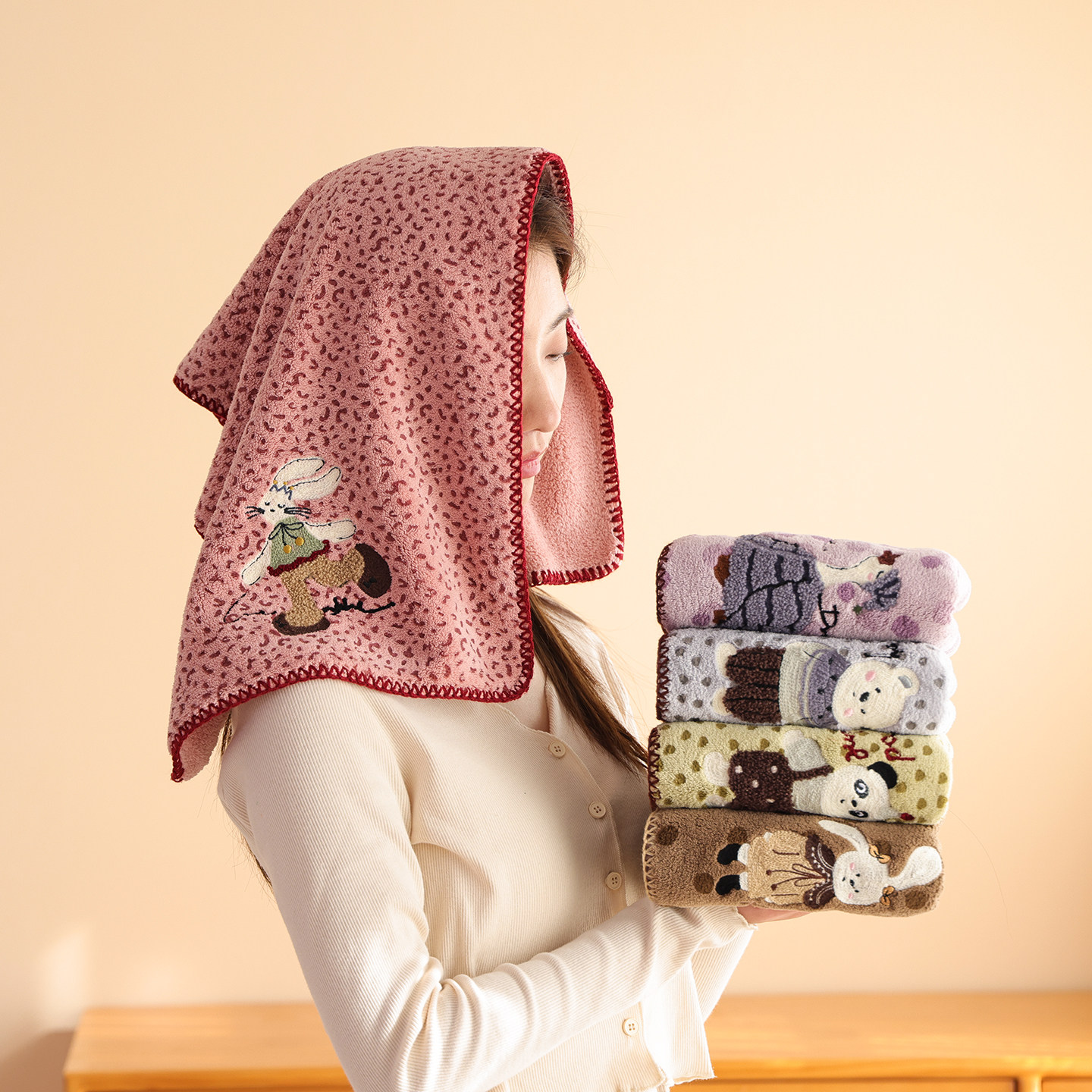 可爱卡通小动物珊瑚绒毛巾加厚