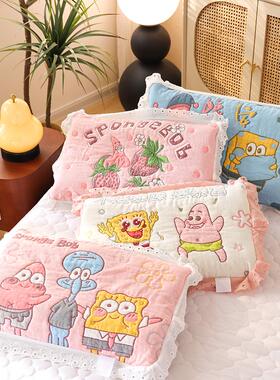 海绵宝宝儿童纯棉纱布枕套新款亲肤透气不脱落花边全棉枕芯内胆套
