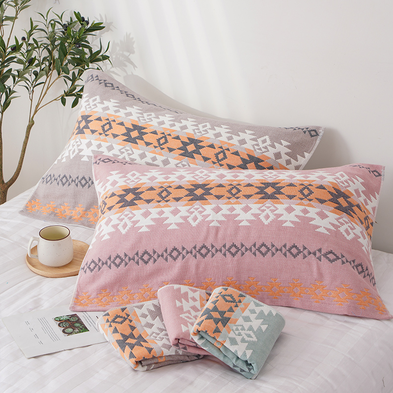 五层纯棉纱布枕巾北欧吸汗一对装