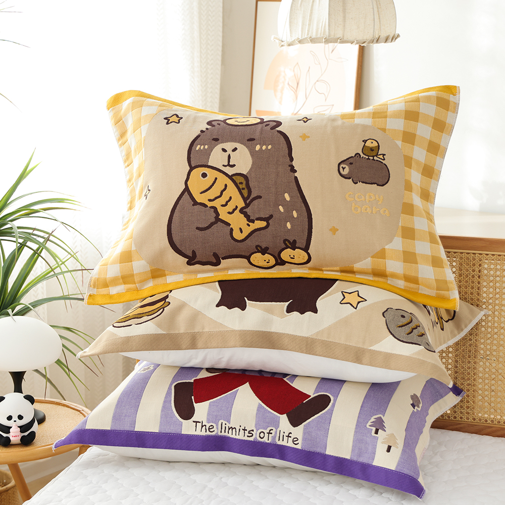 纯棉纱布加厚加大枕巾一对装