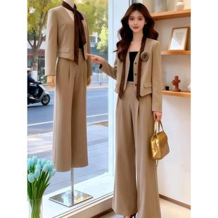 外套背心领带阔腿裤 时尚 洋气显瘦西装 女2025春秋新款 四件套潮 套装