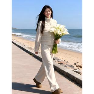 子套装 简约休闲潮拉链拼接棉服外套休闲裤 洋气新款 2025年冬季