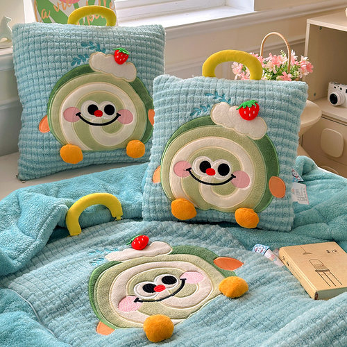 手提式北极绒两用抱枕被靠垫枕头被汽车沙发办公室午睡加厚学生