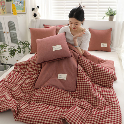 全棉A类纯棉抱枕被简约格子