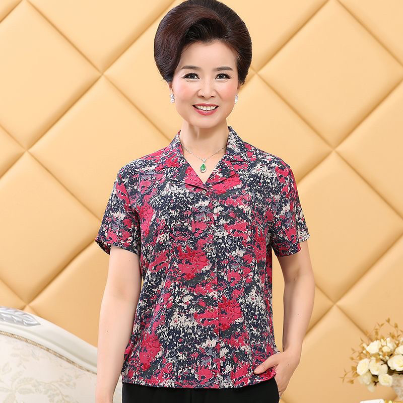 中老年女装清凉夏装双绉妈妈装真丝女款短袖开衫桑蚕丝薄款上衣
