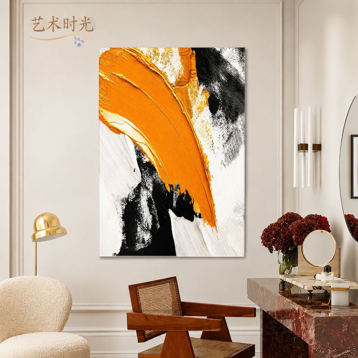 奢遇简约现代纯手绘油画海浪抽象艺术客厅装饰画有框挂画