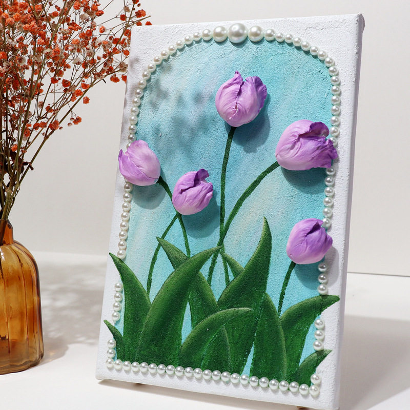 立体肌理画diy材料包 郁金香石英砂工具包手绘丙烯手工装饰画版权,家居饰品,DIY/数字油画,淘宝优惠券,粉丝福利购,淘宝优惠卷