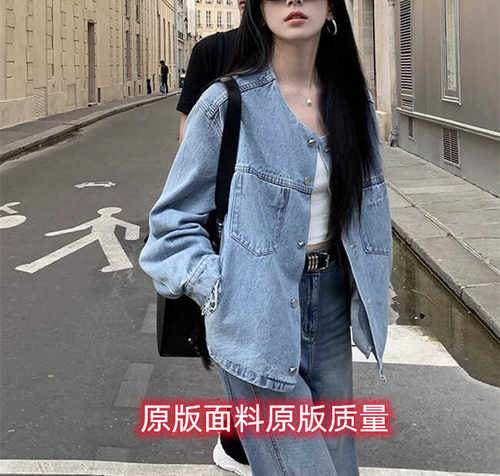 诗文 意大利BERTO面料水洗牛仔短外套女秋季圆领上衣