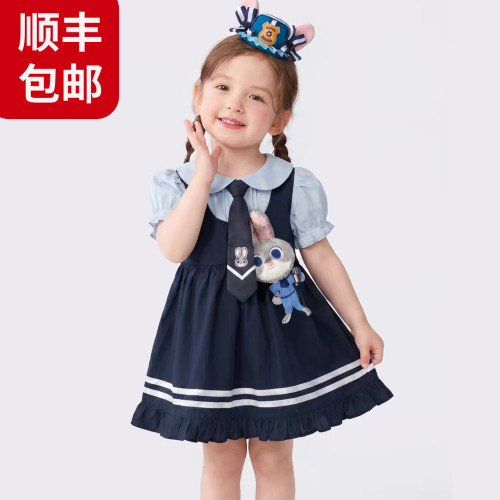 专柜女童连衣裙夏装2026洋气女宝宝公主裙兔子警官裙子一周岁礼服