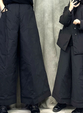 黑色夹棉外穿复古大码女士休闲棉裤2025秋冬胖mm显瘦宽松阔腿长裤