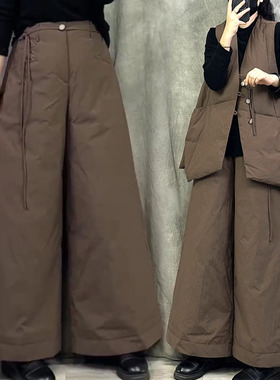 咖色百搭高腰大码女装夹棉阔腿裤2025秋冬保暖胖mm巨显瘦休闲裤子