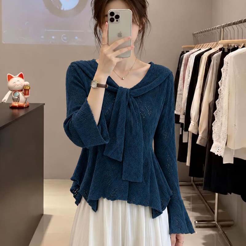 大码女装减龄披肩V领针织衫2026秋季胖mm不规则收腰显瘦套头小衫