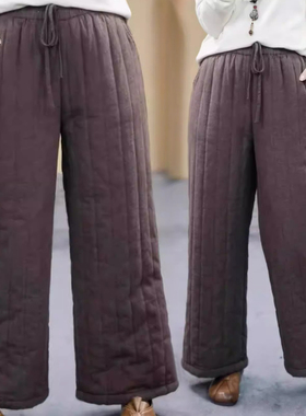 冬季新款复古微胖mm垂感显瘦休闲裤慵懒风大码女士松紧腰保暖棉裤