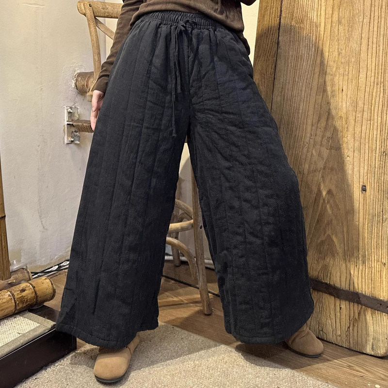 黑色外穿大码女士松紧腰夹棉裤2025冬装胖mm遮胯显瘦垂坠感休闲裤,女装/女士精品,大码裤装,淘宝优惠券,粉丝福利购,淘宝优惠卷