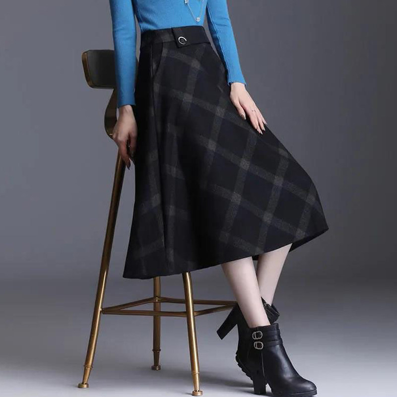 毛呢格纹高腰法式半身裙2025秋冬大码胖mm显瘦女士中长款a字裙子,女装/女士精品,大码半身裙,淘宝优惠券,粉丝福利购,淘宝优惠卷