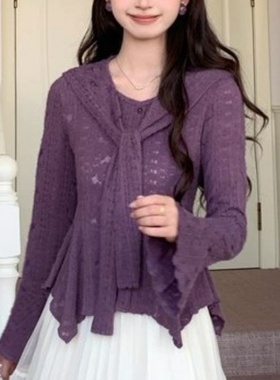 胖mm设计感小众减龄披肩蕾丝衫2025秋冬款胖mm别致显瘦外搭小衫