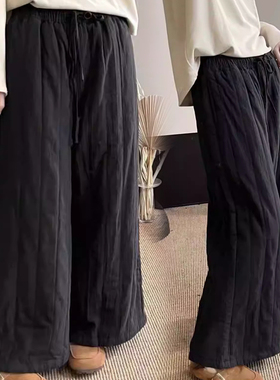 2025冬季新款复古微胖mm垂感外穿休闲裤大码女装宽松显瘦保暖棉裤