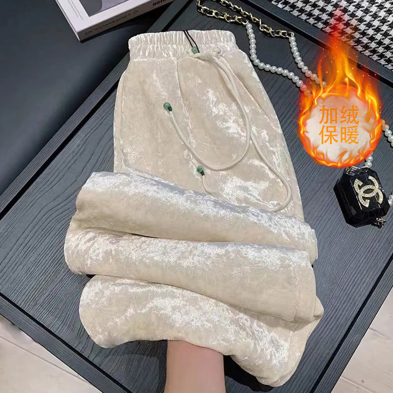 新中式加绒阔腿裤子2026秋冬垂感金丝绒宽松超好看复古女式休闲裤 - Destins Girl出品
