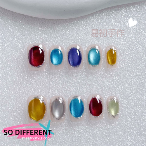 【潘多拉宝盒】纯手工个性穿戴甲2025新款轻奢质感短梯猫眼美甲片