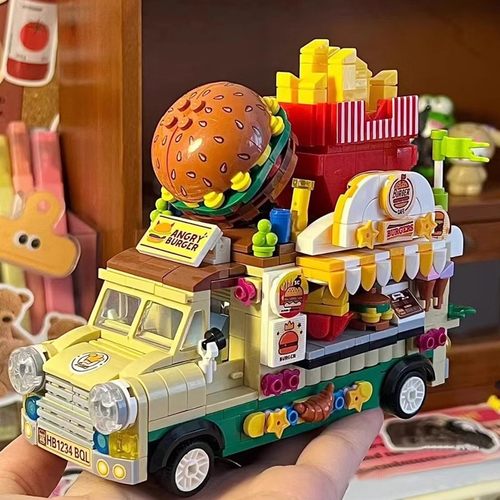 乐积木高城市街景汉堡车冰淇淋车女孩子益智拼装女生玩具礼物拼图