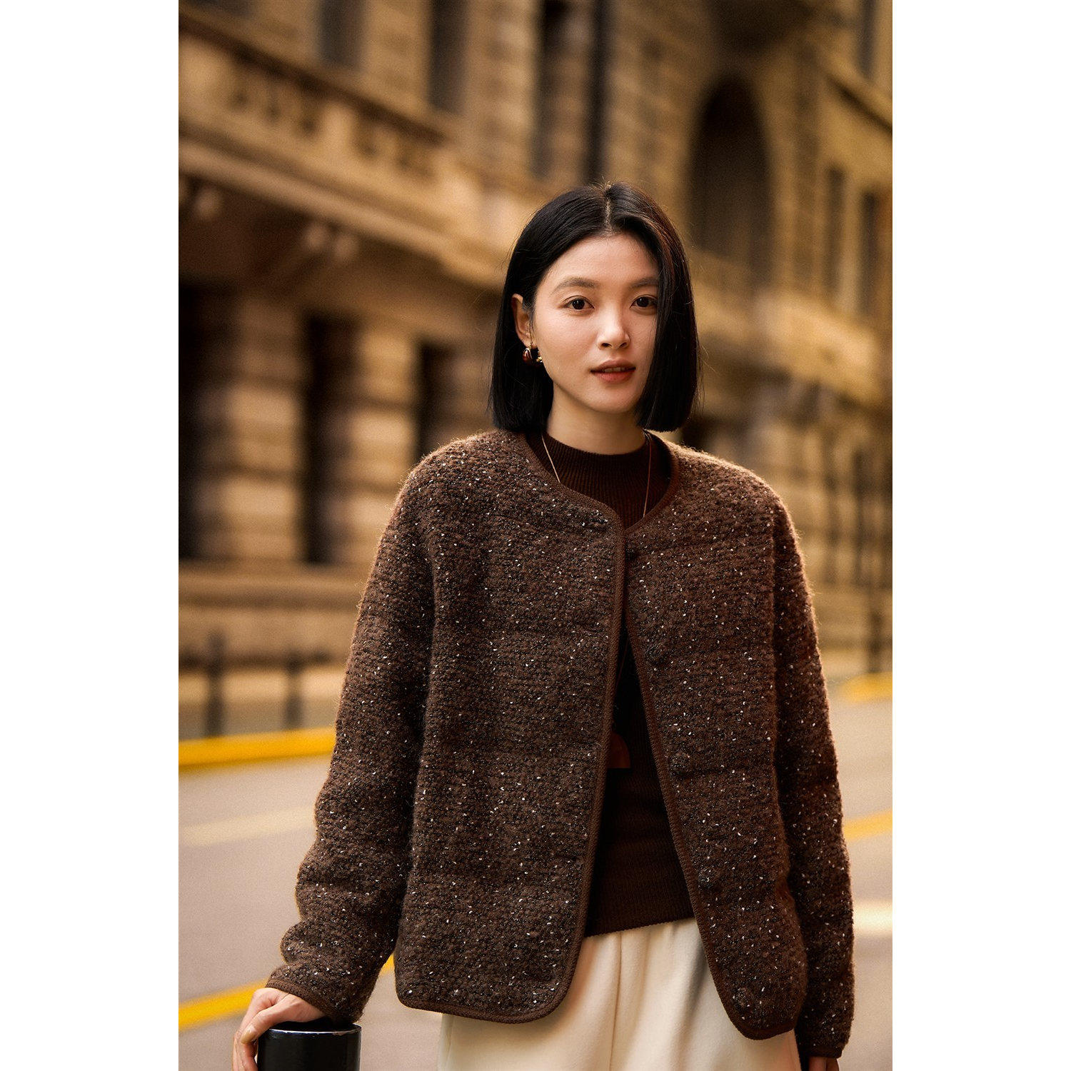 专柜正品轻奢时尚小香风羽绒服2025冬季新款圆领短款95白鹅绒外套