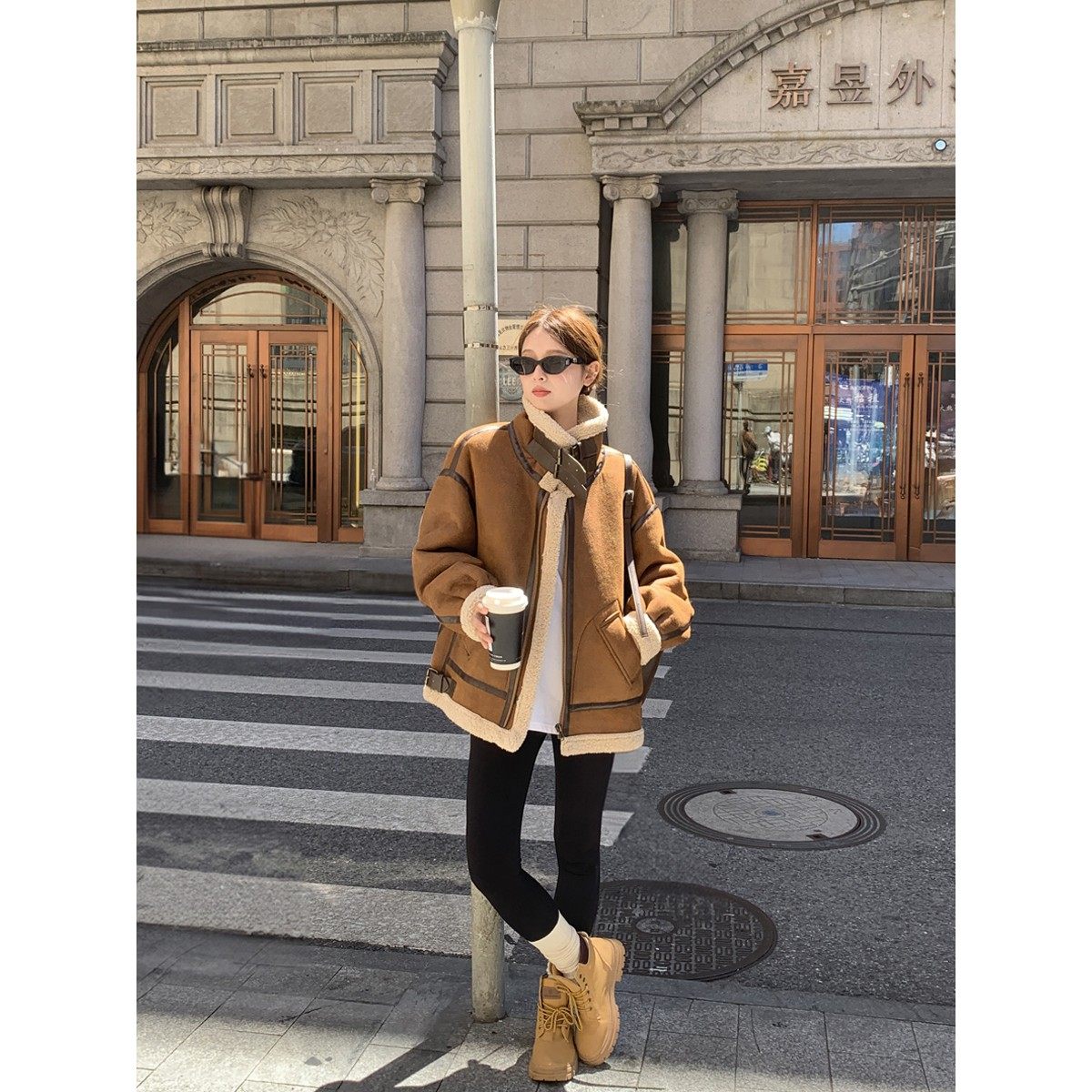 专柜正品轻奢皮毛一体外套2025冬麂皮羊羔毛鹿皮绒小个子加厚棉服