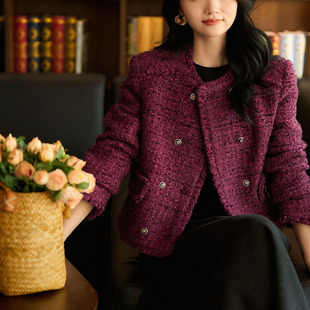 专柜正品 轻奢减龄乌梅子酱小香风外套女2025双排扣直角肩设计短款